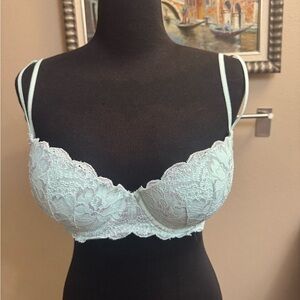 VICTORIA'S SECRET PINK Lined Underwire Demi Green Blue Silver Lace Sexy 34D EUC